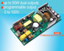 0 to 100v programmable voltage output Medical (60601-1) Internal Open Frame Power Supply designed to meet ANSI/AAMI ES60601-1 and EN/IEC 60601-1, 3rd edition is rated up to 50W output with dual outputs, Model Series GTM93038-50VV-X.X-FW